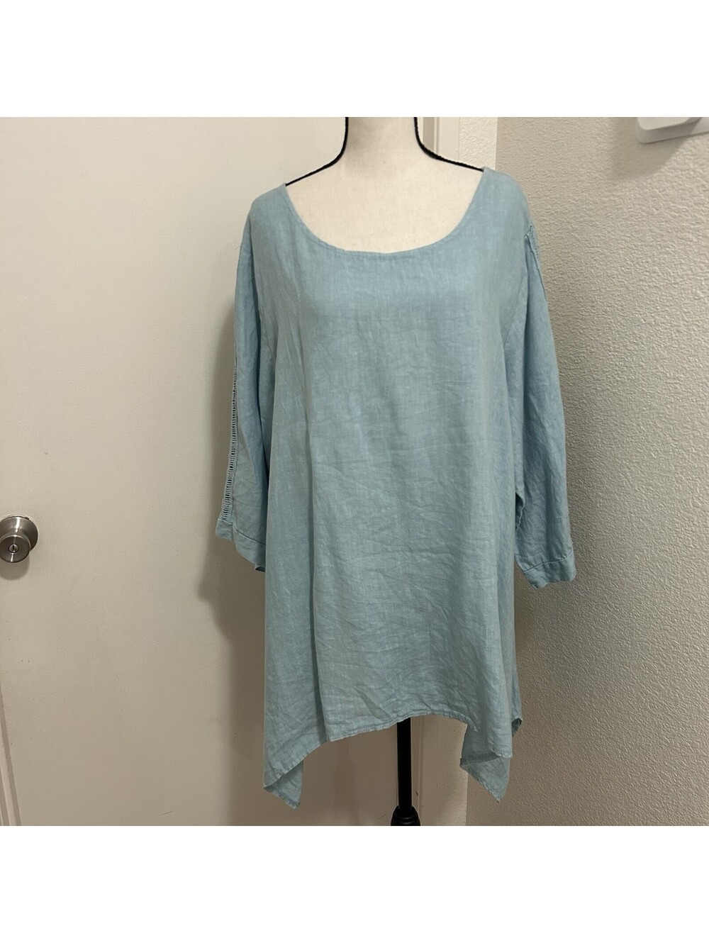 Valentina Naldi 100% Italian Linen Crochet Sleeve Sharkbite Tunic Womens 2X Vtg